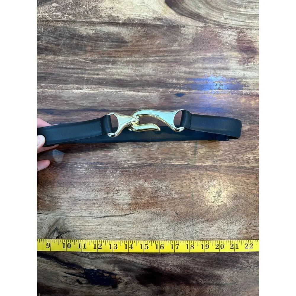 Chico's Women's Black Aged Silver Leather Adjustable Belt